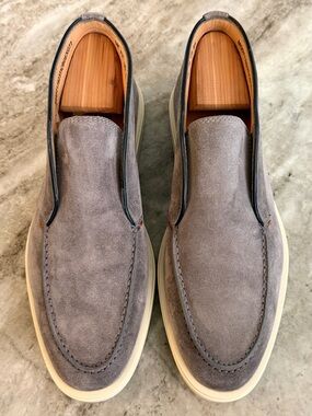 SANTONI Gray Suede Desert Summer Open Walk 8.5 Ankle Boot Slip On $900 LP